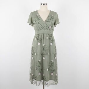 Floral Embroidered Green Dress